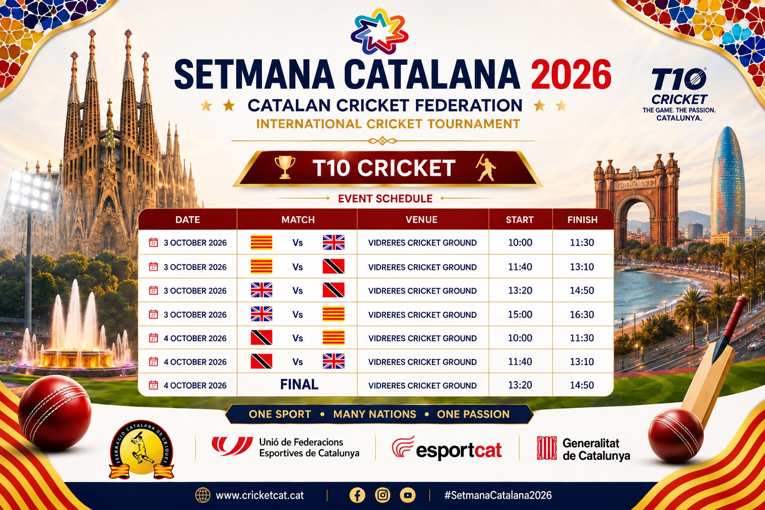 Calendari del torneig T10 de la Setmana Catalana 2026