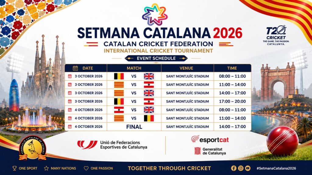 Calendari del torneig T20 de la Setmana Catalana 2026 a l'Sant Montjuïc Stadium